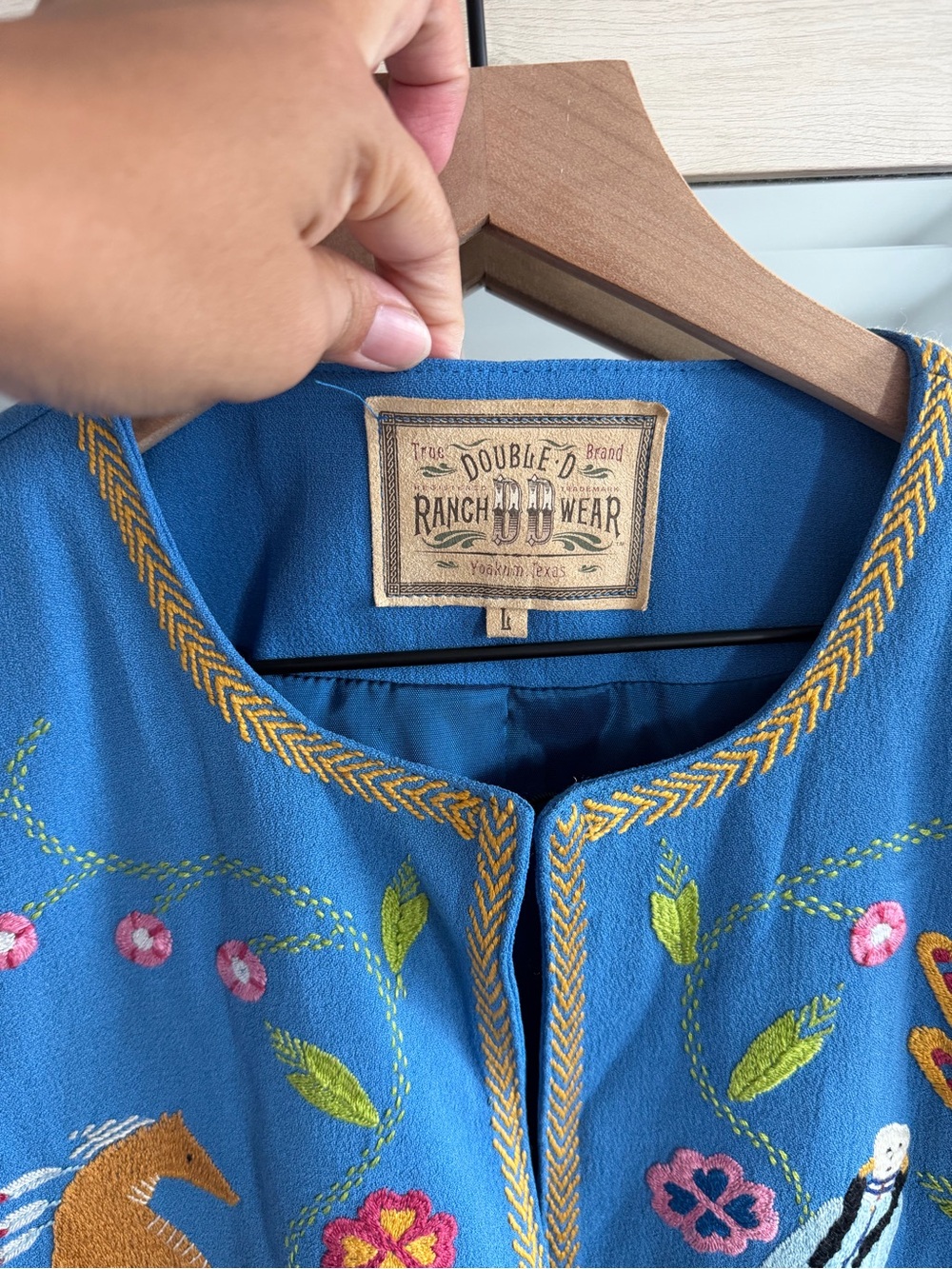 Double D Ranch Wear Western Embroidery Horse Shoulder Pad Jacket Top Large - Picture 4 of 6